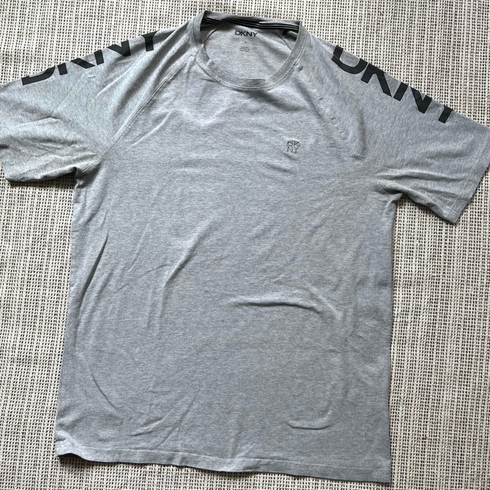 Men’s Grey DKNY Tshirt with Logo on Sleeve